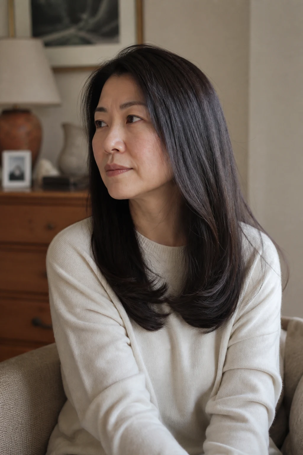 A sleek straight blowout with a soft bend at the ends