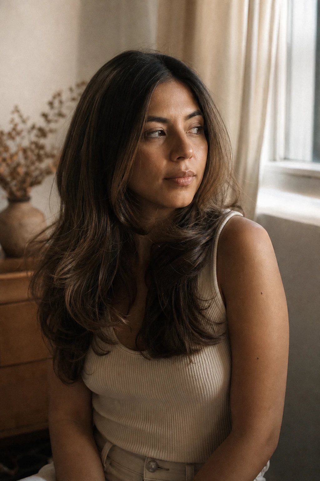 A brushed-out wavy blowout with movement